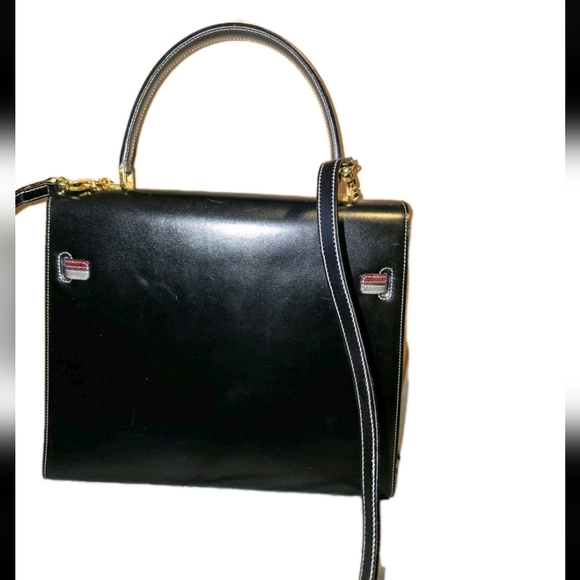 A. Textoni Black Leather Handbag With Lock - Picture 5 of 10